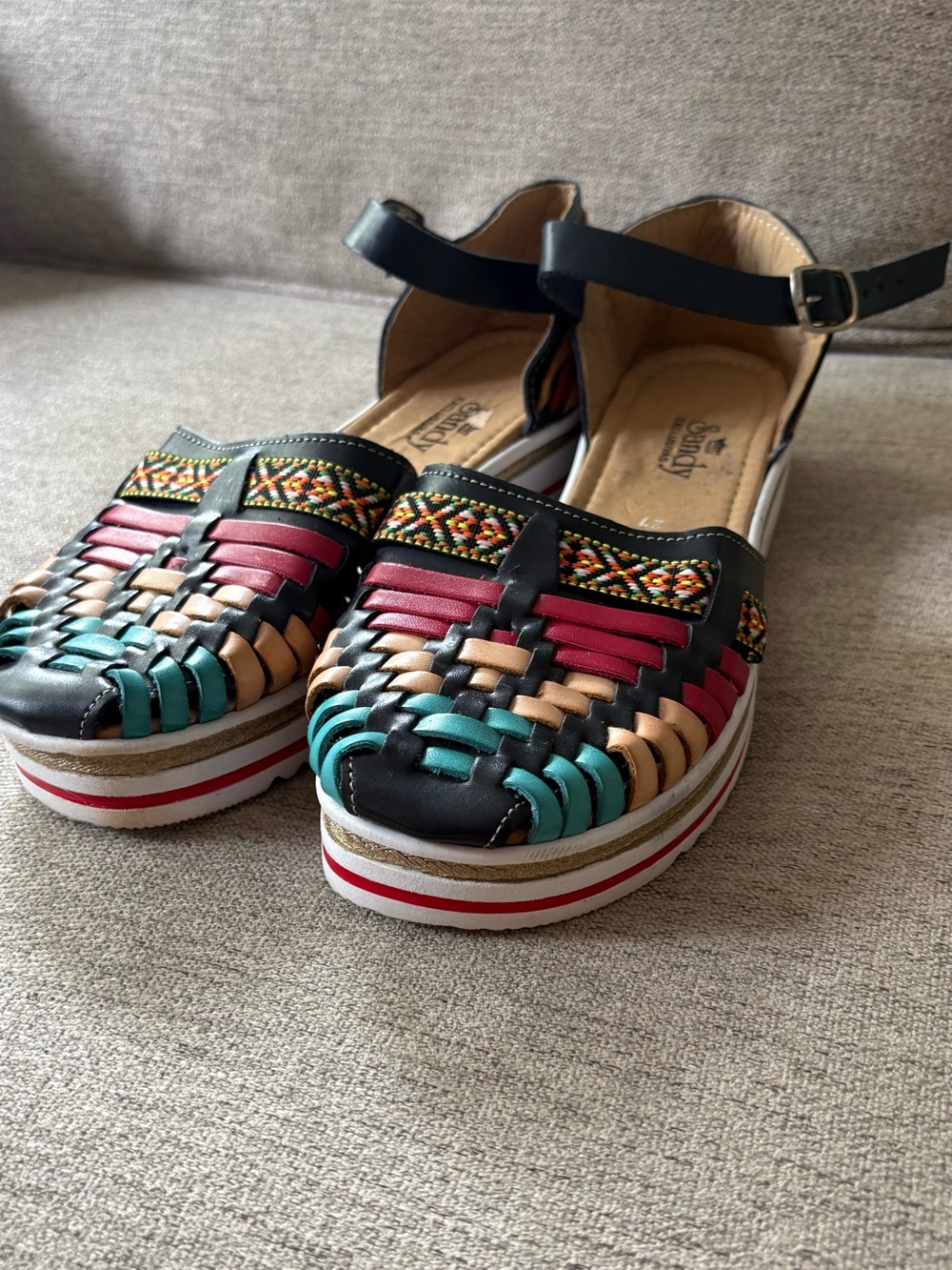 Handwoven Huaraches Multicolor Woven Leather Platform Sandal Size 10 - Picture 2 of 5